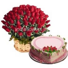 Basket of Roses with Heart Cake