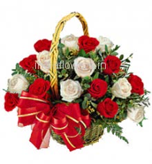 Basket of Red White Roses