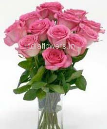 Vase with 12 Pink Roses
