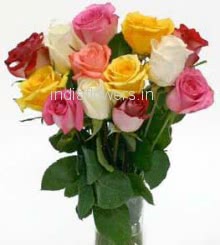 15 Mixed Roses in Vase