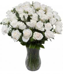 40 White Roses in Vase