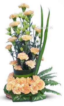 Arrangement of Yellowish Peach Carnations to India
