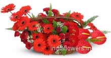Basket of Red Mixed Exotic Flowers to India
