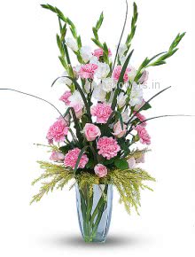 Pink Roses and Carnation with Gladioli to India