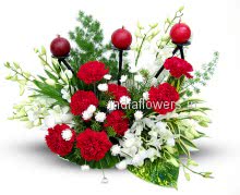 Flowers Arrangement of Mixed Red Carnations and Gladioli with candles to India