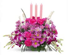 Flowers Arrangement of Mixed Purple Blossom Delight Carnation and Orchids to India