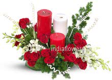 Flowers Center piece 3 Candle Red Roses and Gladioli to India