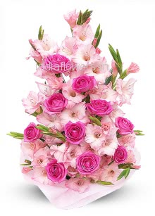15 Pink or White Gladioli and 15 Pink  Roses Arrangement to Shimla