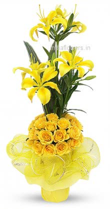 Yellow Roses n Lilies
