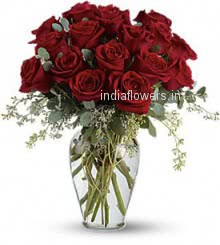 24 Valentine Red Roses in a Simple Glass Vase for your Love