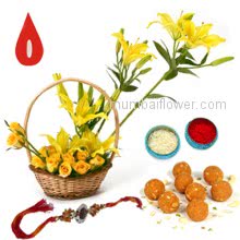 Rakhi Flowers With Ladoo