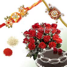 Dual Rakhi Roses Cake Combo