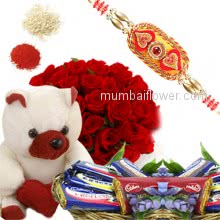 Rakhi Roses and Chocolate Basket