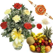Rakhi Flowers Fruits Combo