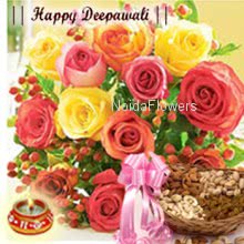 A bunch of 10 mix roses along with Pack of 250 gms of mix dryfruits  