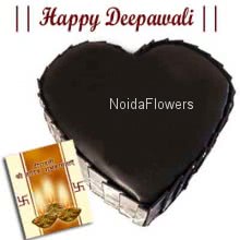 1kg eggless heartshape chocolate cake with diwali greeting card.