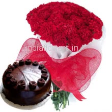 Bunch of 40 Red Carnations and Half. Kg Chocolate Cake 
