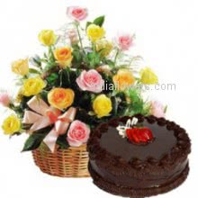 Flowers Basket with Cake