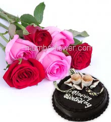 Pink Red Roses n Cake