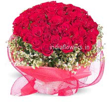 Flower Bunch of 40 Romantic Red Valentines day Roses nicely decorated with Fillers and Ribbons, special deliveries to Mumbai,  Delhi, Faridabad ,  Patna, Kochi Ernakulam, Dehradun, Gurgaon, Ghaziabad , Nagpur