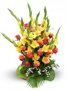 <b style=color:red > Not in Stock</b> Bouquet of 10 White Gladioli and 20 Orange roses. Please note we may substitute type of flowers / color of flowers in case of unavailability. 