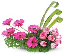 Flower Arrangement of Pink Gerberas and Pink Roses