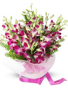 Bunch of 10 Purple Orchids nicely decorated with ribbons, special deliveries to Mumbai, New Delhi, Bangalore , Hyderabad, Patna, Kolkata, Pune, Gurgaon, Ghaziabad , Nagpur