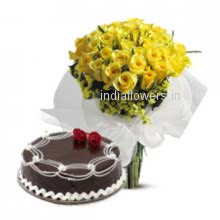 A perfect gift for any occasion Bunch of 40 Yellow Roses and Half kg Chocolate cake.
