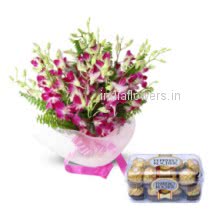 A beautiful Bunch of 20 Orchids with 16pc Ferroro Rocher for the special person whose presence make you feel yourself protected gift him the beautiful gift combo and say Be there for Me