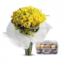 Want to make frienship, the cool way to say Be My Friend, with the Bunch of 30 Yellow Roses and Small Ferrero Rocher Chocolate.